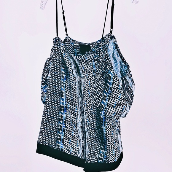 MXED DOT BLACK BLUE COLD SHOULDER SLEEVE MEDIUM - Picture 5 of 15